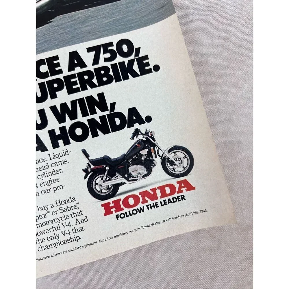 Vintage 1985 Honda Motorcycle Print-Ad/Fred Merkel/ 1984 Superbike Championship